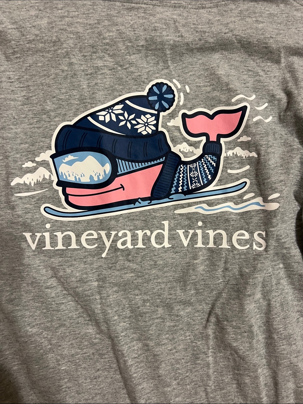Vineyard Vines Kids Grey Heather Whale Snowboard Graphic Long Sleeve Pocket T